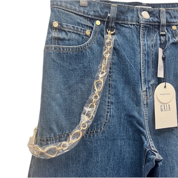 NWT Gap x Cult Gaia High Rise Stride Chain Jeans in Blue Size 28 - Picture 6 of 10